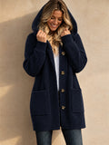 Women Hooded Knit Cardigan Long Sleeve Button Down Pockets Sweater