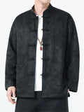‌Men's Chinese Style Suede Stand Collar TangSuit Jacket with Loong Jacquard
