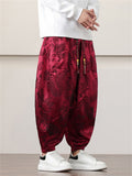 Male Loong Graphic Ankle-tied Ice Silk Lantern Pants