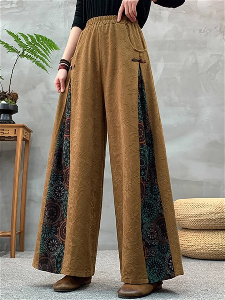 Women's Vintage Ethnic Style Patchwork Jacquard High Rise Wide Leg Pants