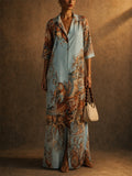 Womens Elegant Baroque Print Maxi Button Down Shirt Dress