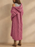 Women Cable Knit Hooded Cardigan Long Open Front Sweater Coat