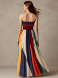 Women's Off Shoulder Rainbow Color Striped Flowy Dress