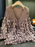 ‌Women's One Size Chic Ruffled Lace Up Cardigan Shirts