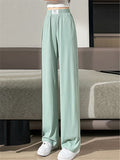 Women's Summer Ice Silk High Waisted Drape Wide Leg Pants