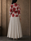 Women's Elegant 2pc Floral Long Sleeve Shirt and Pleated Maxi Skirt Set