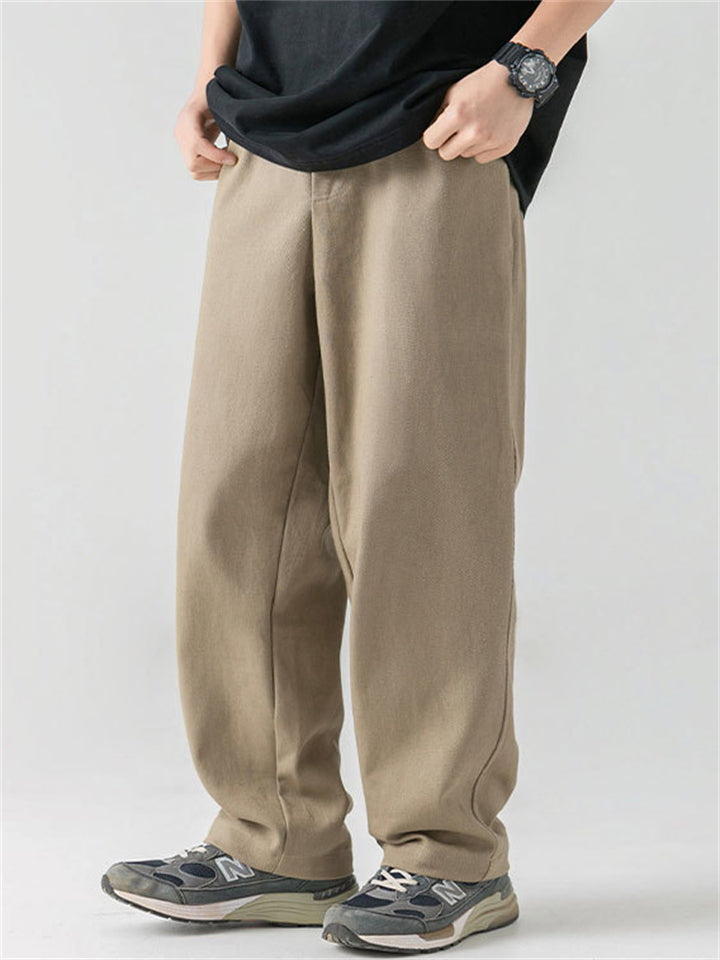 Men's Retro Comfy Cotton Casual Japanese Style Solid Color Pants