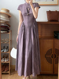 Women's Chinese Style Retro Solid Color Stand Collar Dress