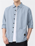 Men's Casual Solid Color Cotton 3/4 Sleeve Cargo Shirts