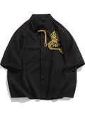 Men's Summer Chinese Style Loose Fit Dragon Embroidered Shirts