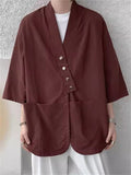 Men's Zen Style Simple Solid Color Pockets Metal Button Cardigan Jackets