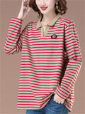 Women's Loose Cotton Stripe Lapel Long Sleeve Shirts