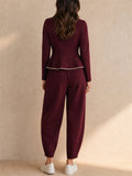 Women Chic Zipper Peplum Top and Lantern Pants Set