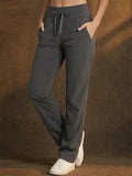 Womens Quick Dry High Waisted Wide Leg Drawstring Cuffs Casual Pants