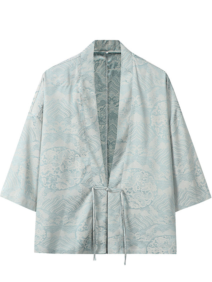 Men's Chinese Style Loong Jacquard Zen Style Half Sleeve Cardigan