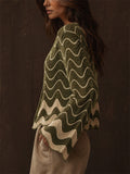 Women's Boho Wavy Crochet Hollow Out V Neck Button Up Cardigan
