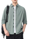 Men's Casual Solid Color Cotton 3/4 Sleeve Cargo Shirts