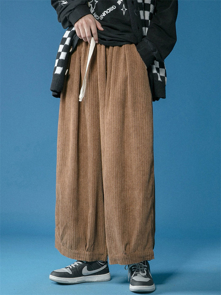 Men's Simple Chinese Style Solid Color Corduroy Straight Wide-leg Pants