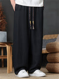 Men's Casual Loose Fit Pants with Tassels Summer Breathable Comfortable