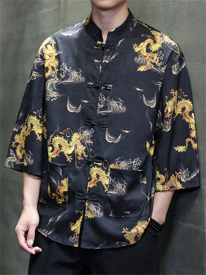 Men's Summer Cool Chinese Style Printed Stand Collar Half Sleeve TangSuit Shirt