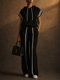Womens 2 Piece Sporty Striped Hoodie Pants Set