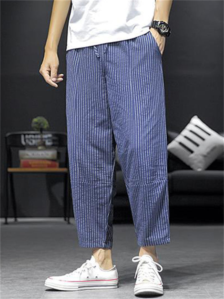 Men's Casual Cozy Striped Cropped Harem Pants