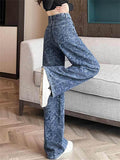 Women's Stylish Printed High Waist Wide Leg Denim Jeans