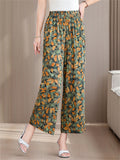 Women's Elegant Print Elastic Waist Wide Leg Cropped Pants