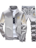 Men's Autumn Printed Casual Zip Up Sports Sweatshirts and Sweatpants Outfits