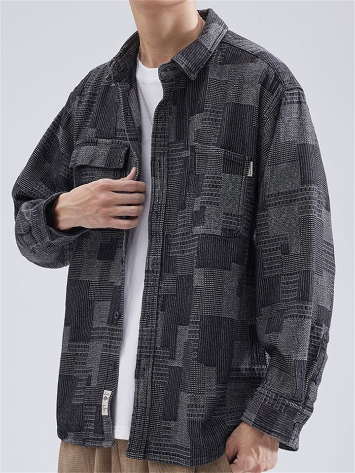 Men's Casual Plaid Lapel Long Sleeve Denim Shirts