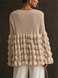 Womens V Neck Pleated Popcorn Textured Flare Sleeve Blouse
