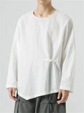 Chinese Zen Style Men's Long Sleeve Round Neck Shirts with Button Details