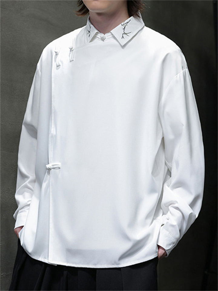 Men's Chinese Style Spring Slit Side Button Down Loose Tang Suit Shirts