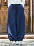 Men's Vintage Winter Loose Fit Fleece Bloomers Pants with Elastic Waist and Drawstring