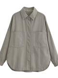 Women's Autumn Solid Color Loose Lapel Long Sleeve Cardigan Denim Shirts
