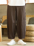 Men's Summer Vintage Casual Linen Drawstring Wide Leg Cropped Pants