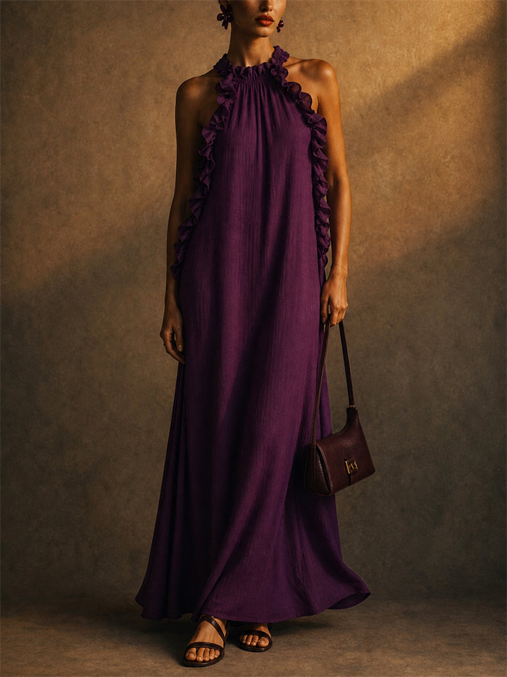 Women's Elegant Ruffled Halter Maxi Dress