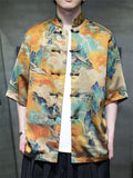 Men's Cool Chinese Style Print Stand Collar Tang Suit Shirts