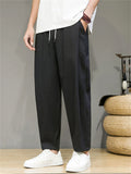 Men's Chinese Style Summer Lightweight Cotton Blend Loose Fit Cropped Pants