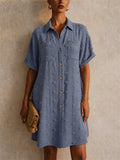 Womens Swiss Dot Short Sleeve Button Down Shirt Dress