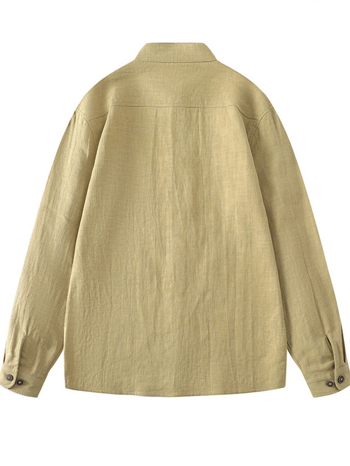 Men's Simple Chinese Style Ramine Stand Collar Tangsuit Shirts