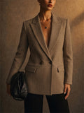 Women Vintage Houndstooth Double Breasted Blazer Jacket