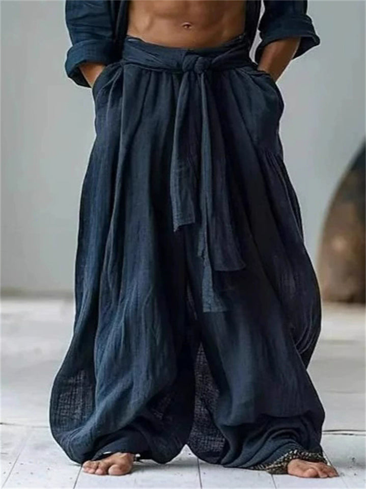 Men's Summer Solid Color Elastic Waist Wide Leg Holiday Pants