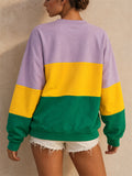Women Mardi Gras Sweatshirt Sequin Fleur De Lis Letters Color Block Top