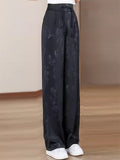 Women's Breathable Chinese Style Floral Print Drape High Waist Wide Leg Pants