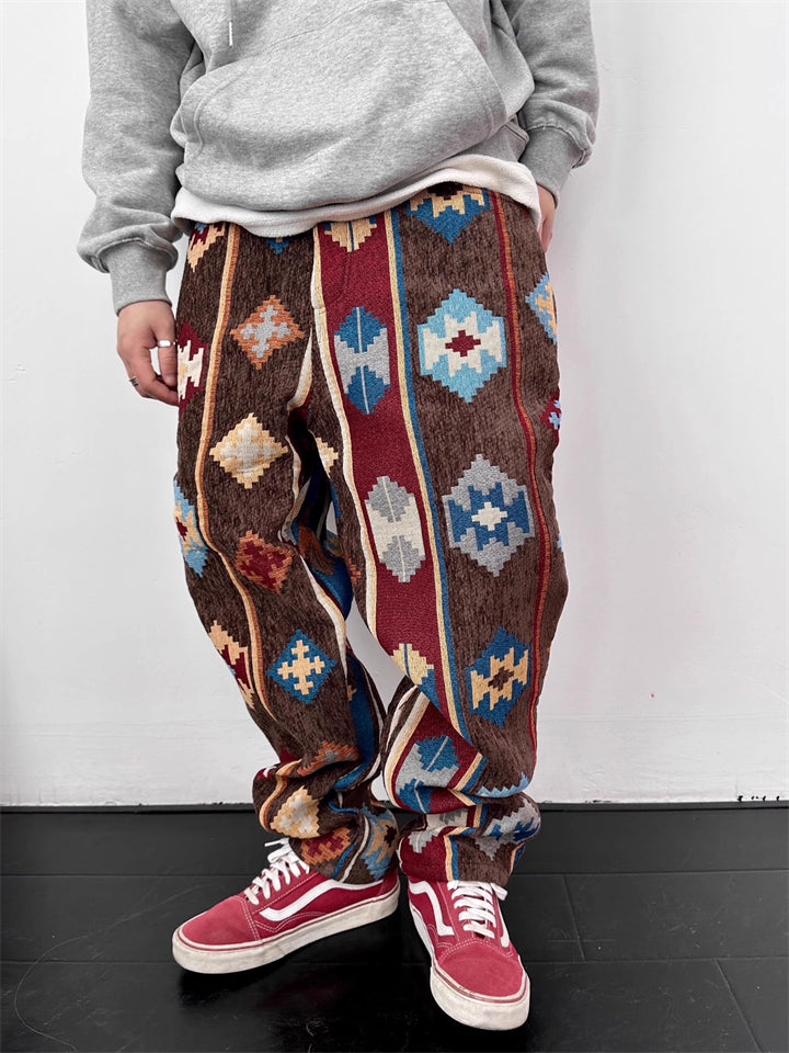 Men's Vintage Street Style Ethnic Style Jacquard Tapered Pants