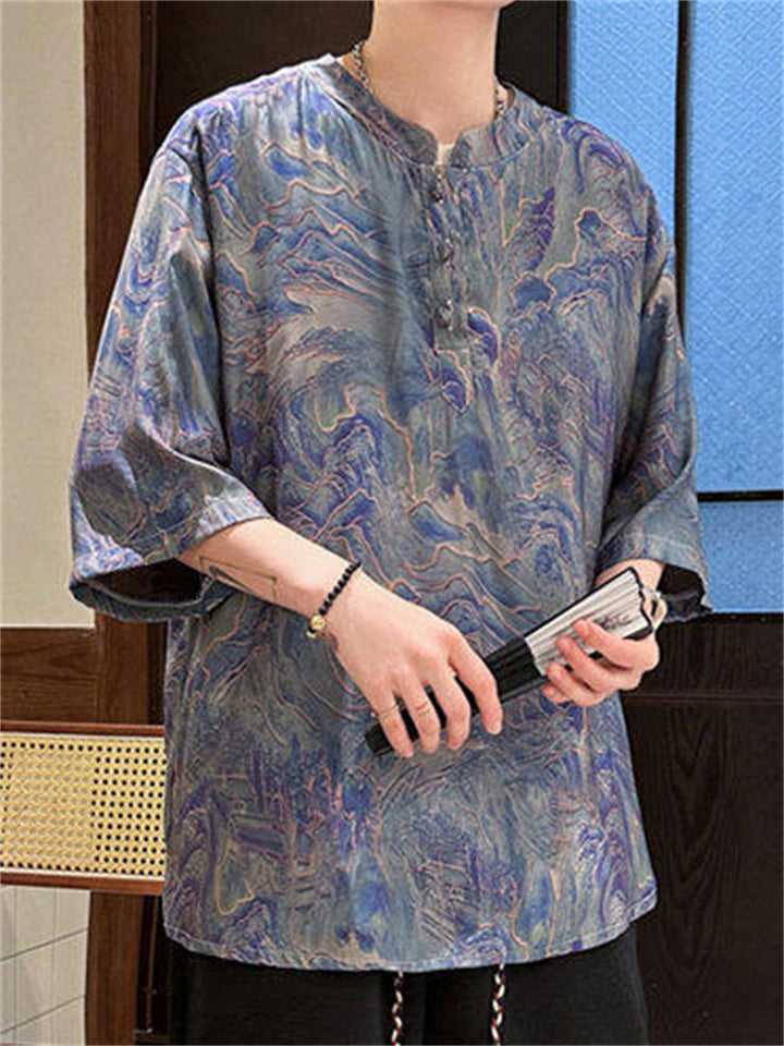 Men's Summer Cool Retro Chinese Style Printed Half Sleeve Shirts