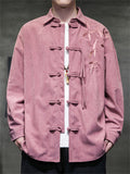 Bamboo Leaf Embroidery Tassel Button Men's Corduroy Jacket
