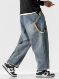 Japanese Style Men's Distressed Wide-Leg Straight Jeans