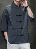 Men's Retro Chinese Style Summer Solid Color Short Sleeve Shirt